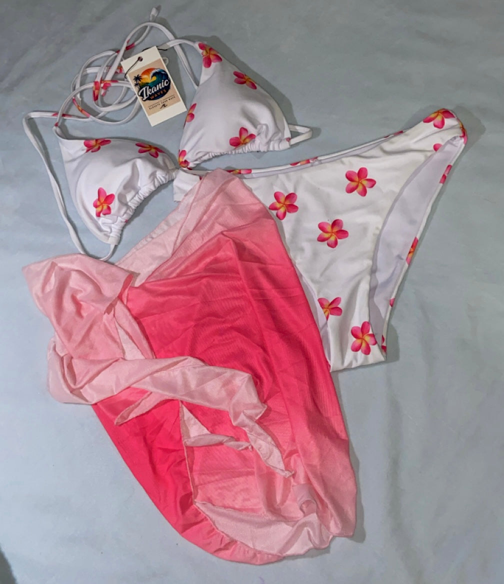 Tropical Blossom Bikini Set with Ombre Sarong