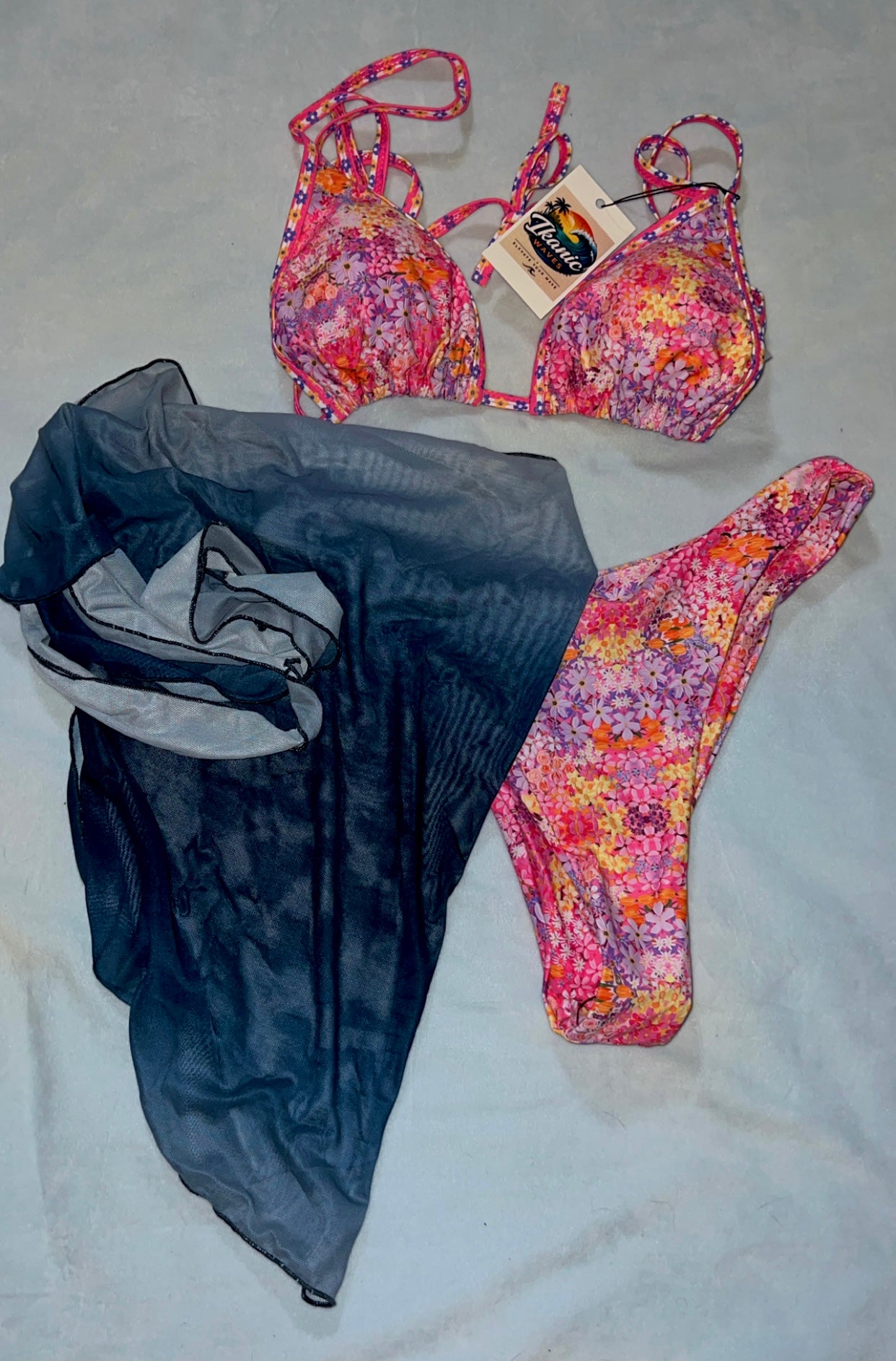 Midnight Bloom 3-Piece Bikini Set 🌸